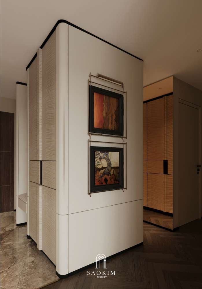 Không gian phòng khách hiện đại, tiện nghi trong thiết kế nội thất chung cư cao cấp Lumière Evergreen phong cách Quiet Luxury
